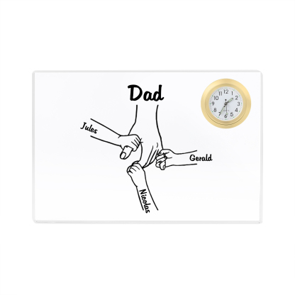 4 Names - Personalised Holding Hands Pattern Custom Name Acrylic Rectangular Clock Ornament Father's Day Gift