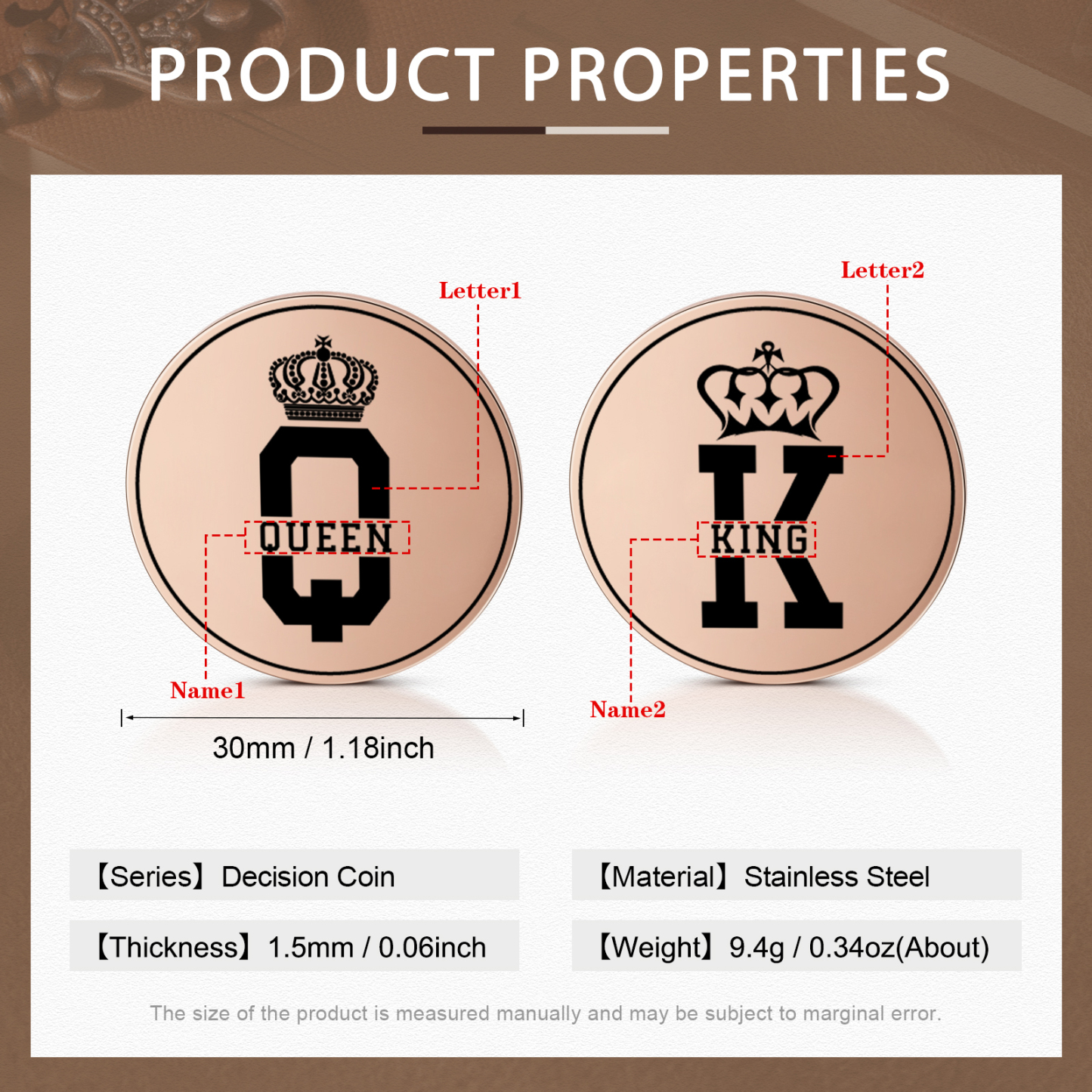 2 PCS Personalized Name Stainless Steel Couple Coin Custom Anniversary Special Gift