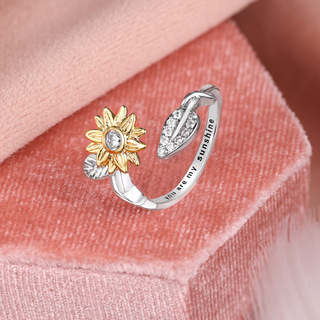 You are My Sunshine Sunflower Heart Ring