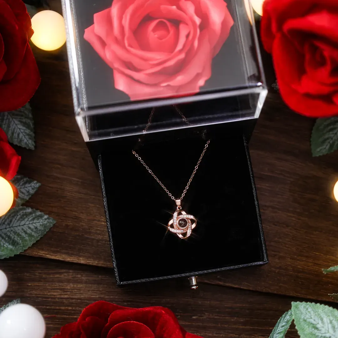 Personalised Photo Projection Necklace Love Knot Pendant Necklace Gifts for Her