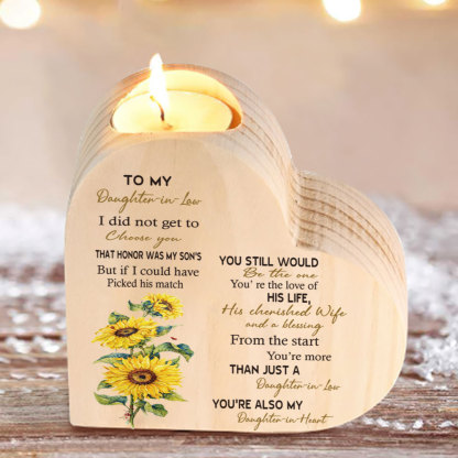 To My Daughter-in-law-Wooden Heart Candle Holder Sunflowers Candlesticks "You still would be the one"