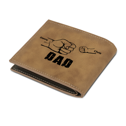 2 Names - Personalised Fist Bump Photo Custom Leather Men's  Wallet as a Father's Day Gift for Dad