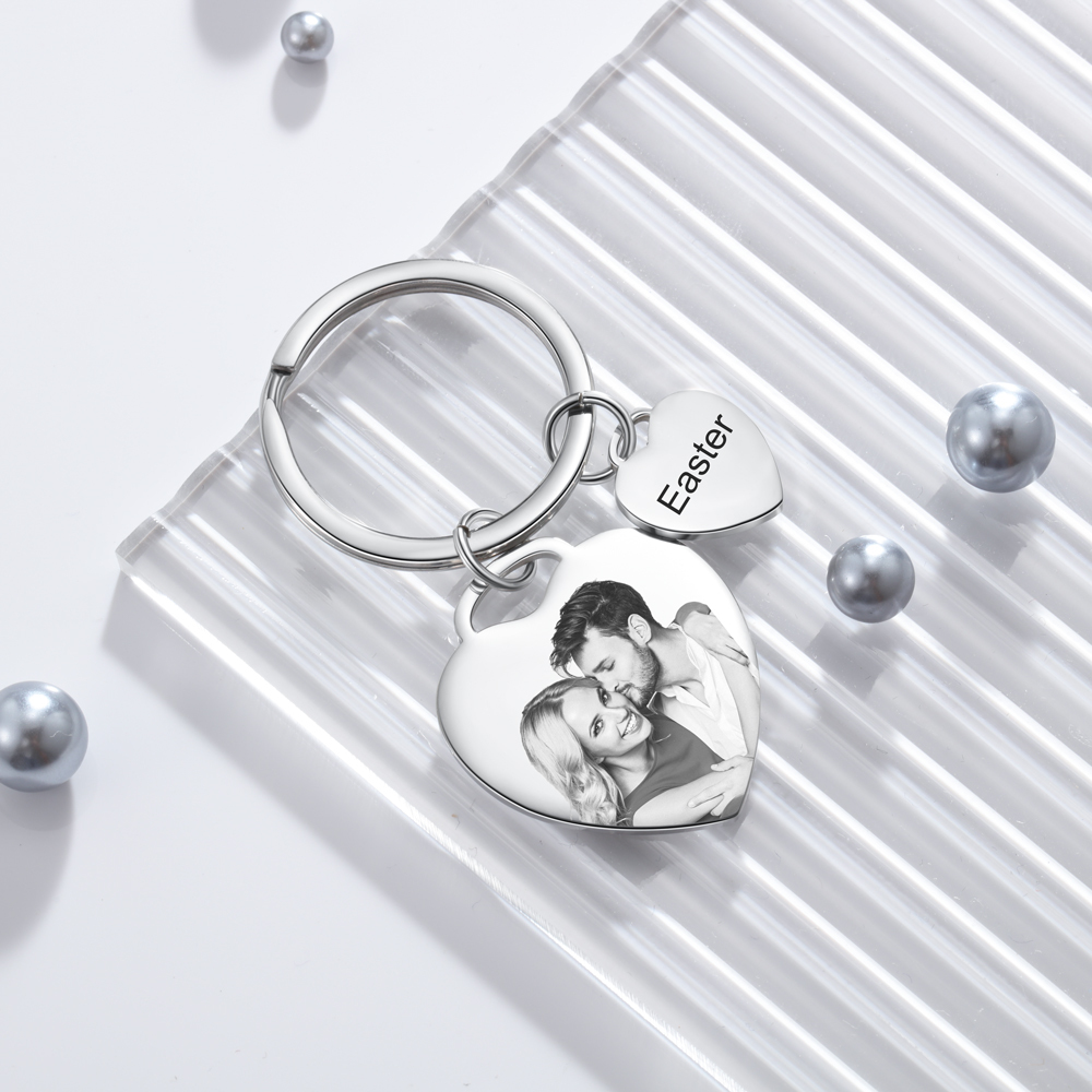 2 Names-Personalized Keychain Custom Photo Heart-Shape With Calendar - Anniversary Gifts For Him/Her