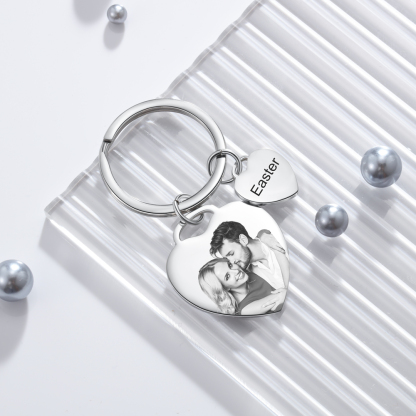 2 Names-Personalized Keychain Custom Photo Heart-Shape With Calendar - Anniversary Gifts For Him/Her