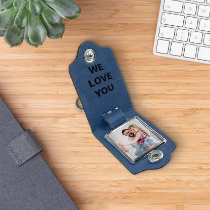 4 Names - Personalised Fist Bump Custom Text, Name and Photo Leather Mens Keyring for Dad