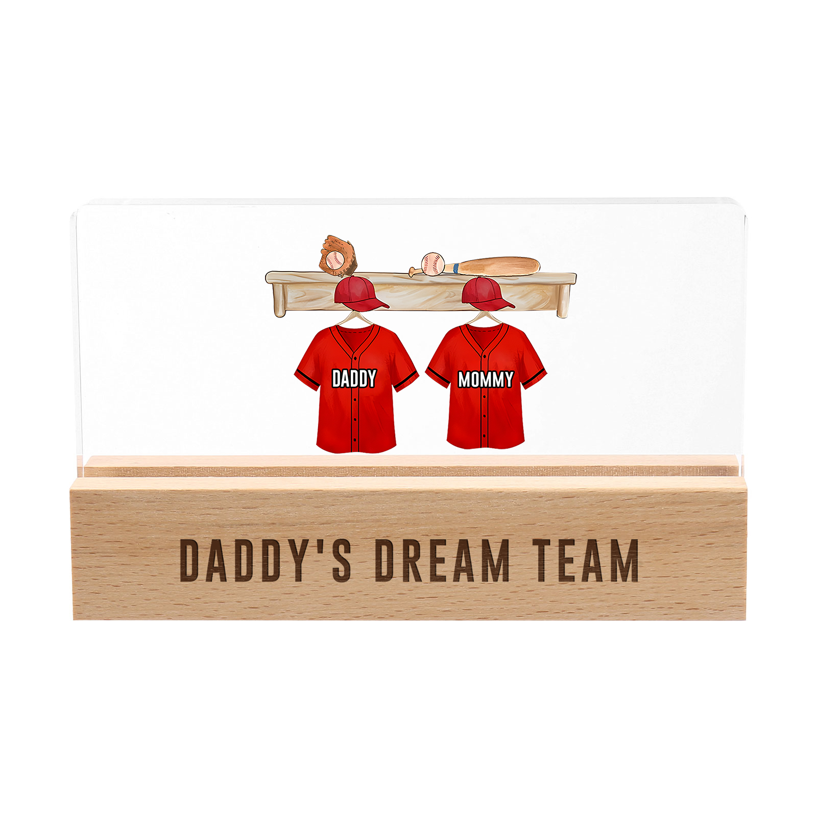 2 Names - Personalised Baseball Jersey Desk Lamp - Dad's Dream Team - Father's Day Gift for Dad