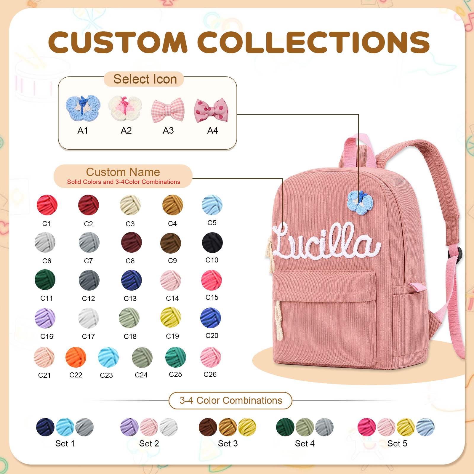 Personalised Corduroy Children’s Backpack School Bag with an Embroidered Name