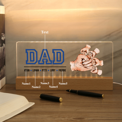 5 Names - Personalised Fist Bump Table Lamp - Dad's Dream Team - Father's Day Gift for Dad