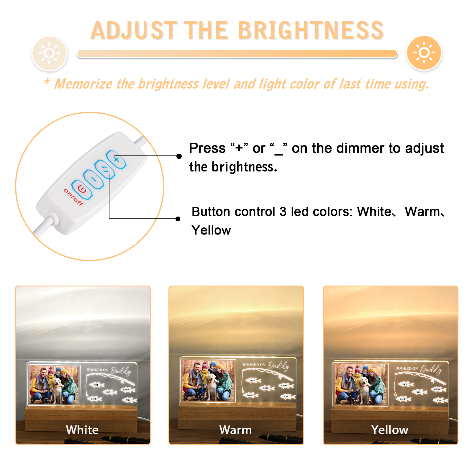 5 Names - Personalised Photo Fishing Pattern Desk Lamp Father's Day Gift For Dad