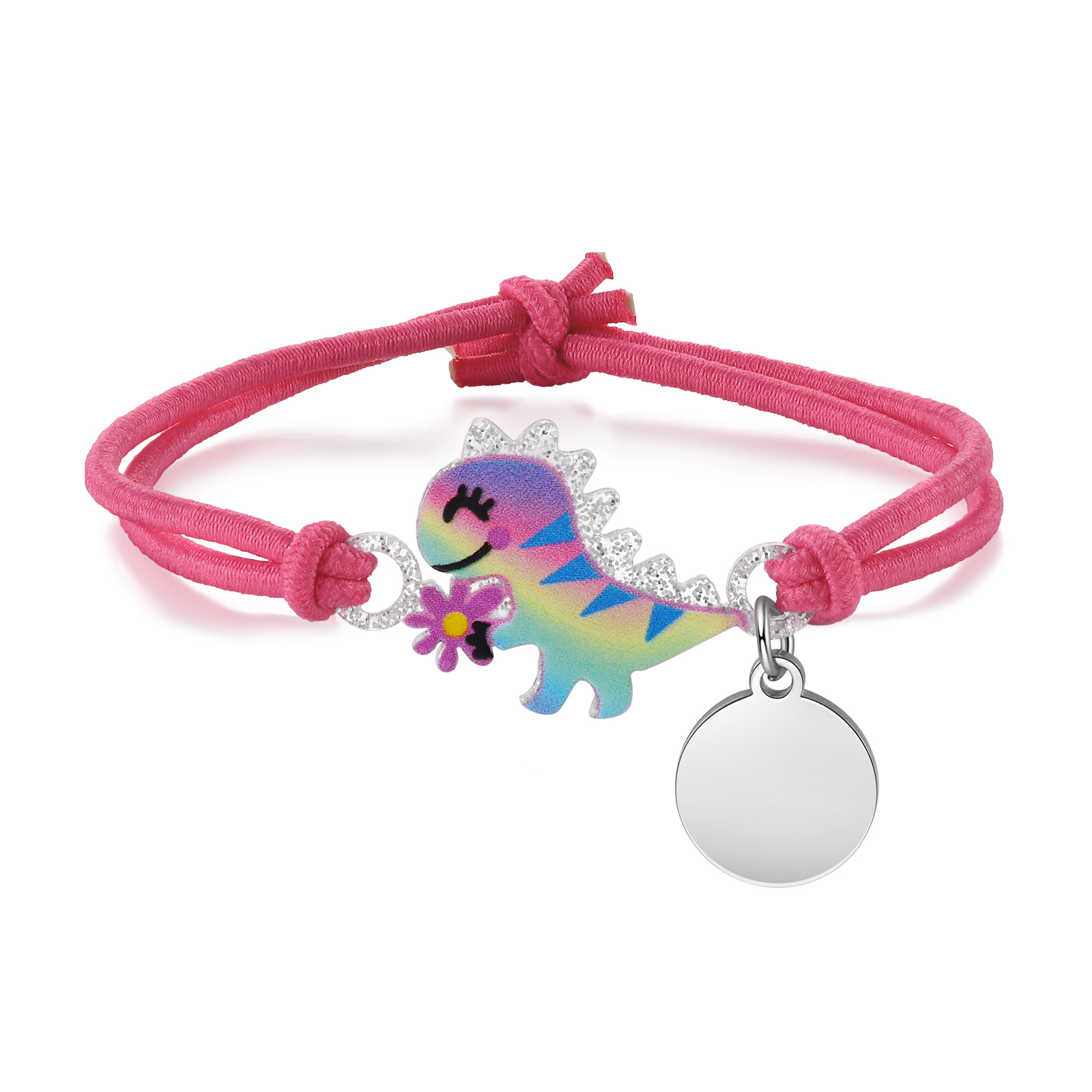 Personalised Name Cute Dinosaur Style Elastic Cord Rubber Rope Bracelet, As A Back To School Gift For Children