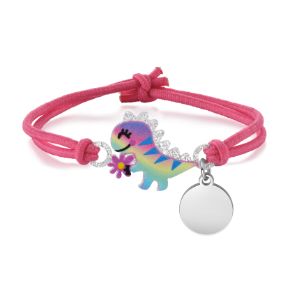 Personalised Name Cute Dinosaur Style Elastic Cord Rubber Rope Bracelet, As A Back To School Gift For Children