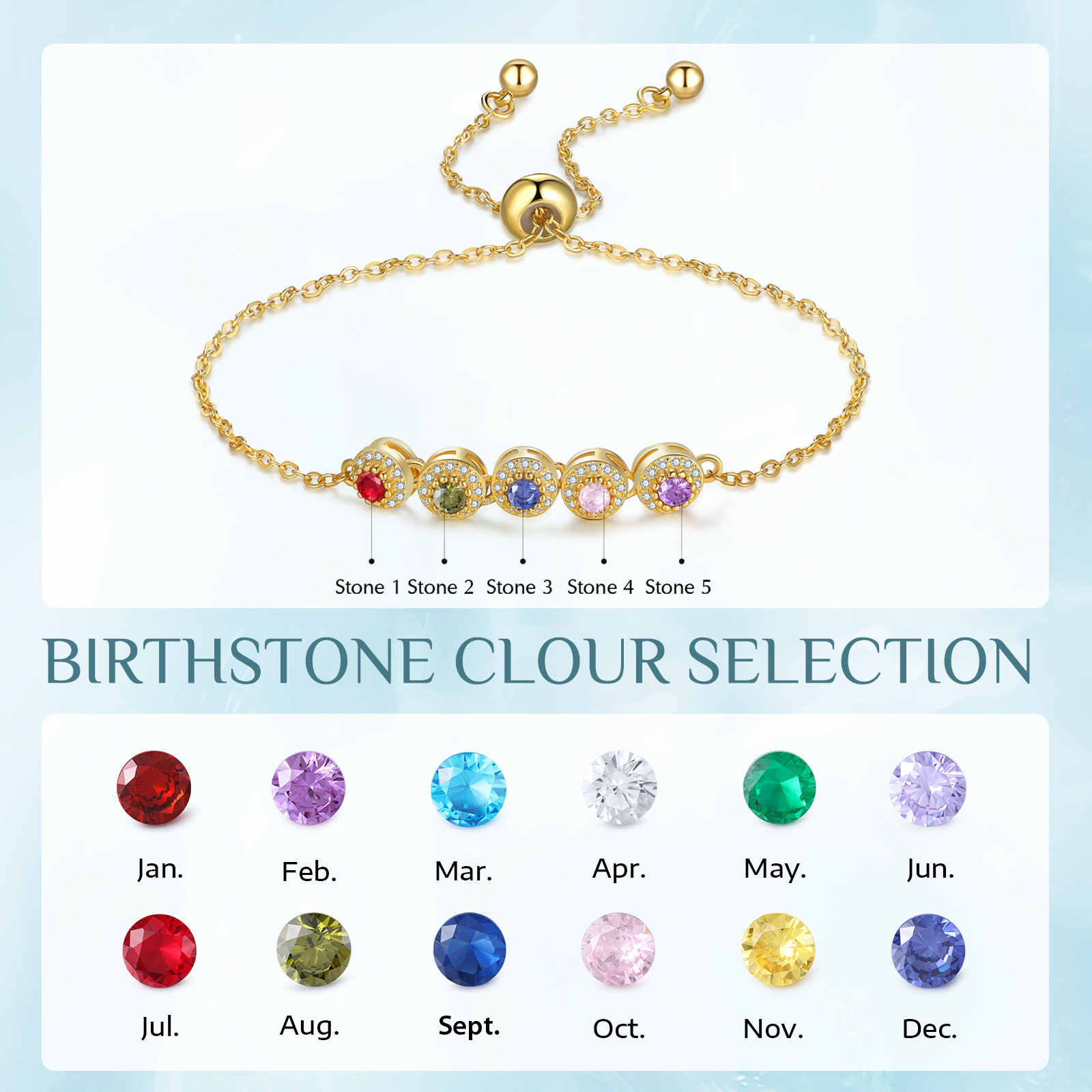 5 Birthstones - Personalised Birthstone Beautiful Bracelet Gift for Her