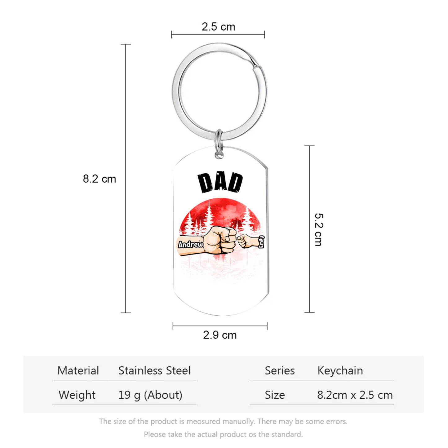 2 Names - Personalised Custom Fist Bump Keyring Mangrove Style Keyring Gift for Dad