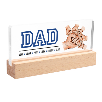 6 Names - Personalised Fist Bump Table Lamp - Dad's Dream Team - Father's Day Gift for Dad