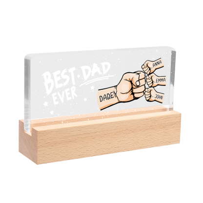 4 Names - Personalised Fist Bump Lamp - Best Dad Ever - Father's Day Gift for Dad