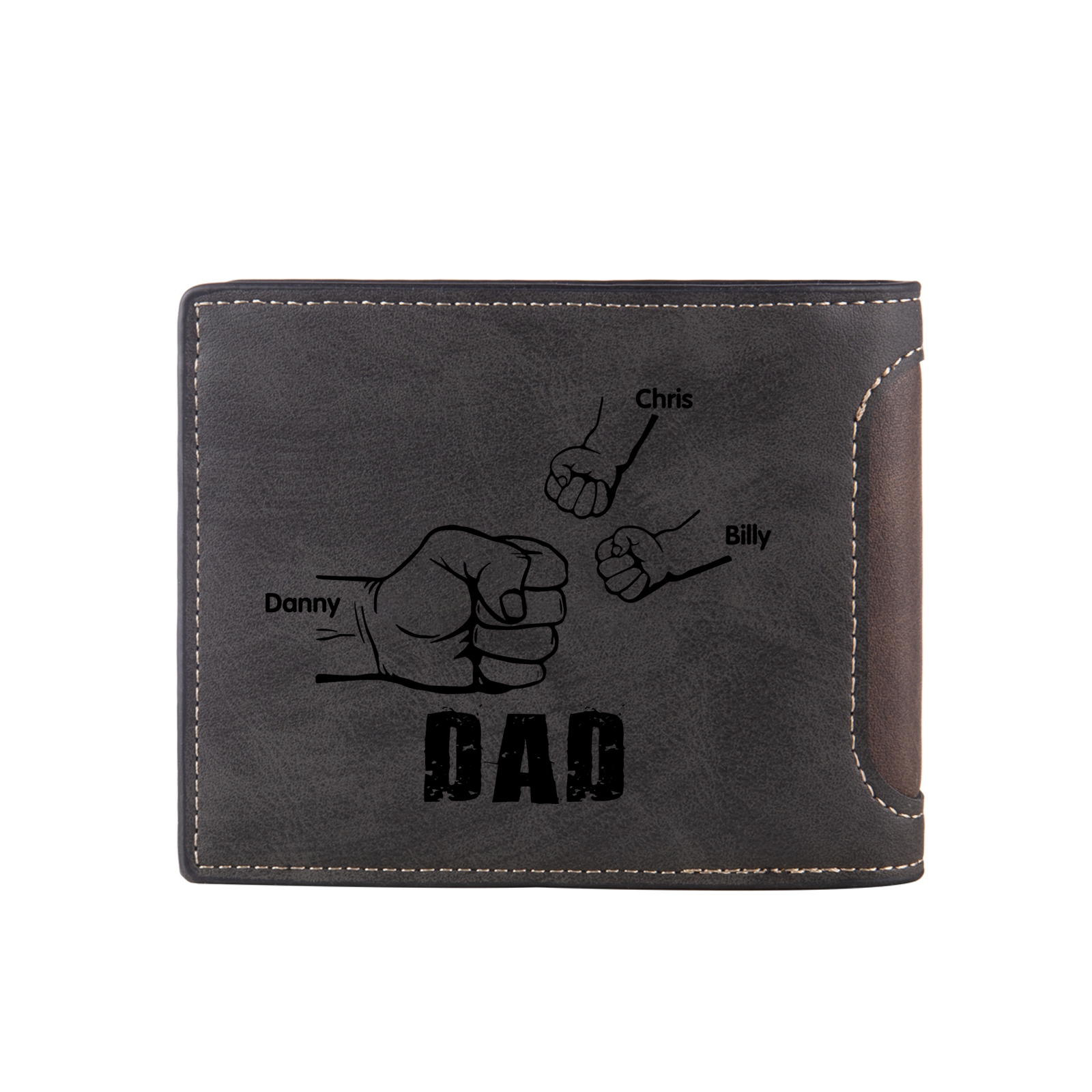 3 Names - Personalised Photo Custom Leather Men's Folding Wallet as a Father's Day Gift for Dad