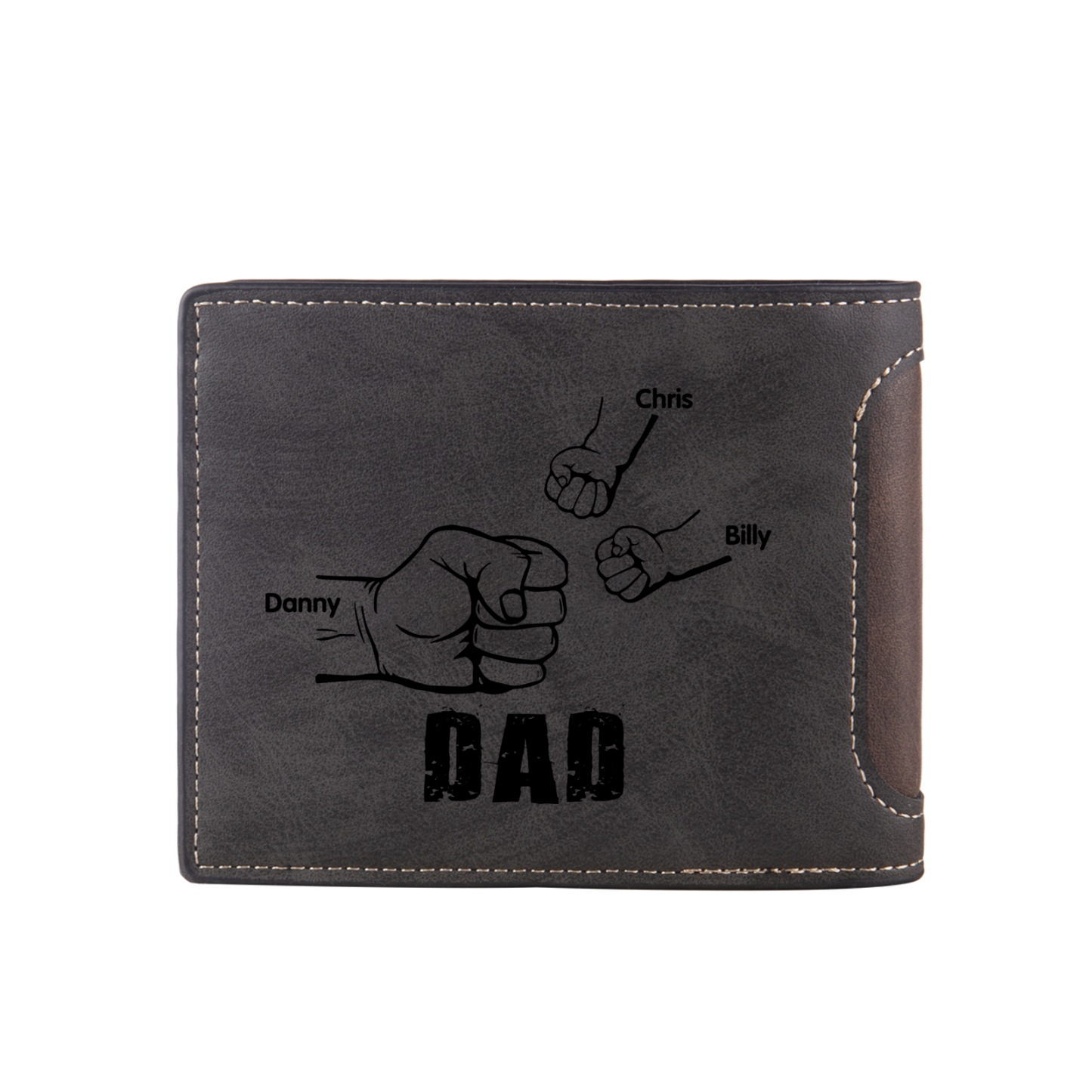 3 Names - Personalised Photo Custom Leather Men's Folding Wallet as a Father's Day Gift for Dad