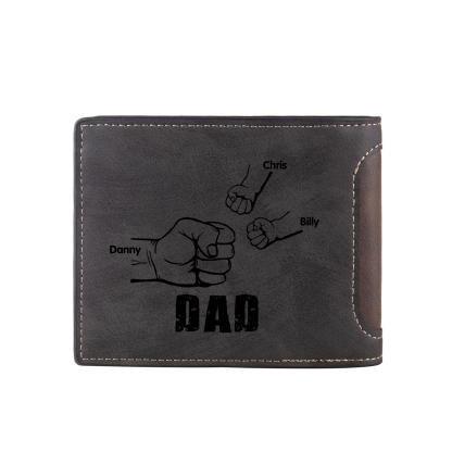 3 Names - Personalised Photo Custom Leather Men's Folding Wallet as a Father's Day Gift for Dad