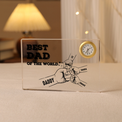 4 Names - Personalised Fist Bump Acrylic Rectangular Clock Ornament Father's Day Gift for Dad
