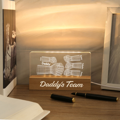 5 Names Personalised Fist Bump Pattern Night Light Custom Text LED Light Father's Day Gift for Dad