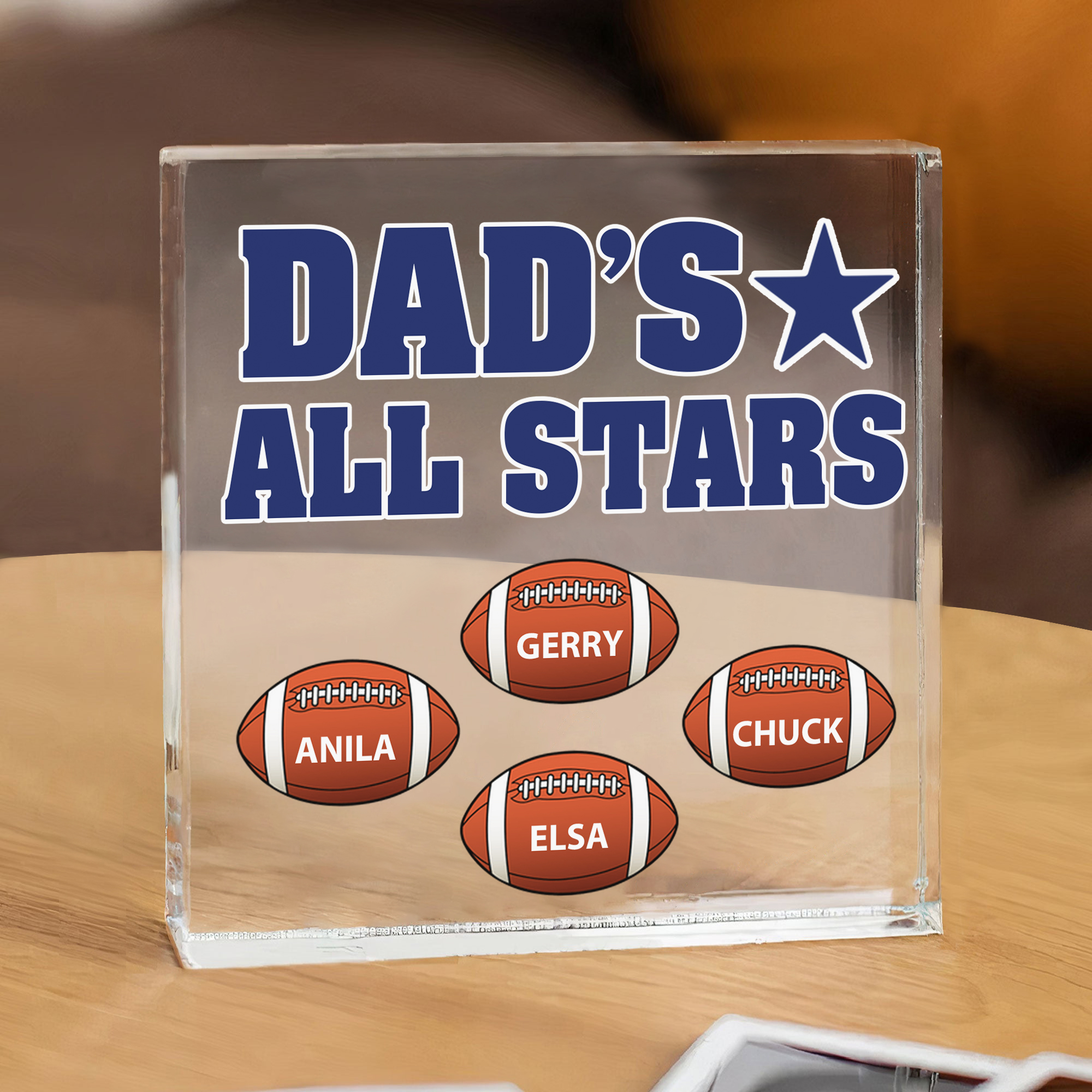 4 Names - Personalised Football Acrylic Keepsake Customized Name Acrylic Plaque Decoration Father's Day Gift for Dad