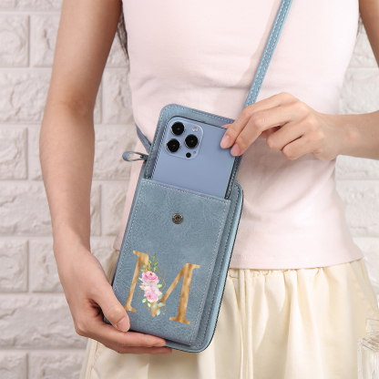 Custom Purse-Personalised Women's Leather Wallet Custom Letter & Name Mobile Phone Wallet Zipper Crossbody Bag