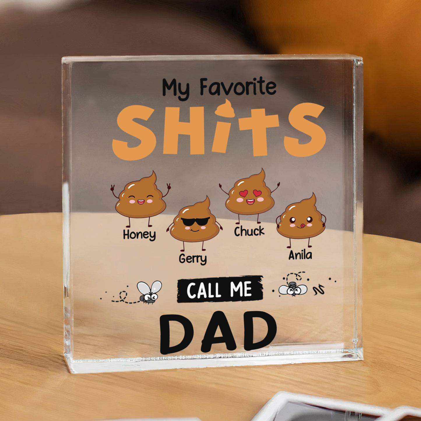 4 Names - Personalised Monster and Shit Style Custom Name Acrylic Ornament Father's Day Gift for Dad