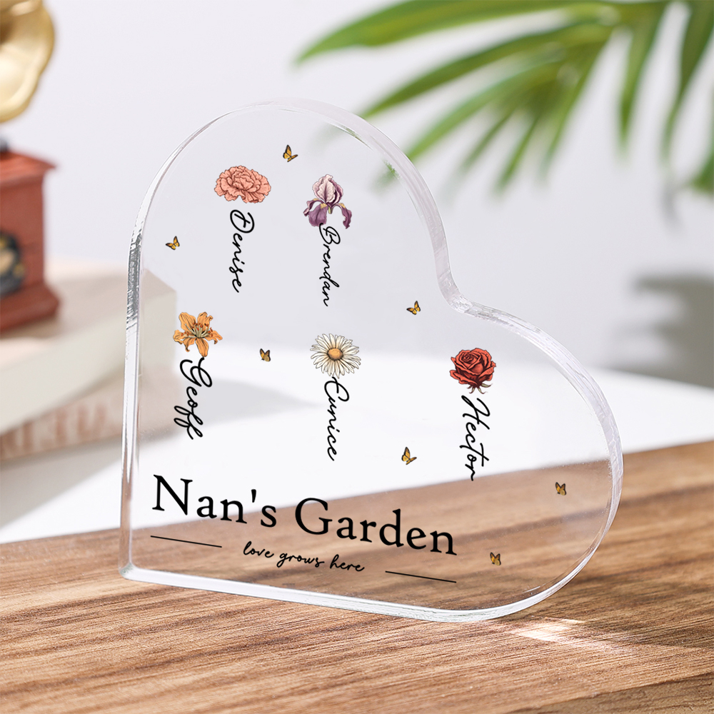 Customized 1-10 Names Birthday Flower Style Acrylic Heart Decoration Brand Plaque Decoration for Grandma