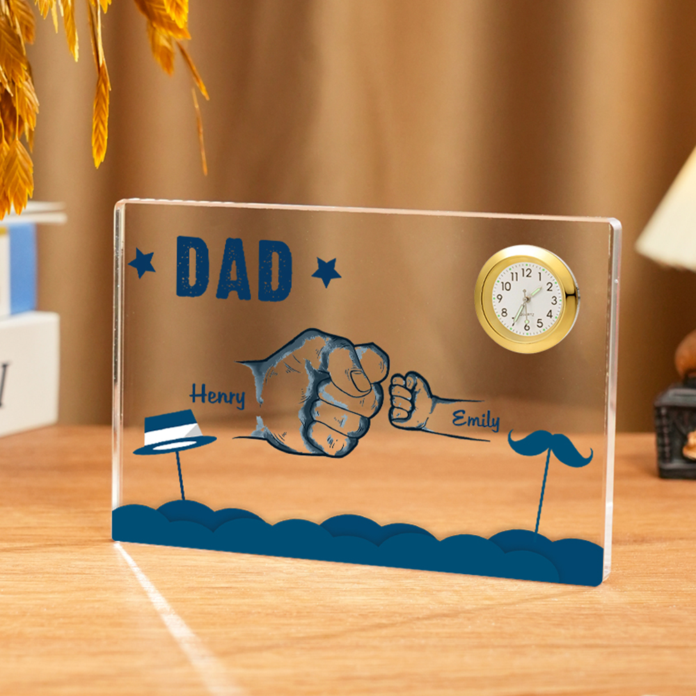 2 Names - Personalised Fist Bump Custom Name Acrylic Clock Ornament Father's Day Gift for Dad