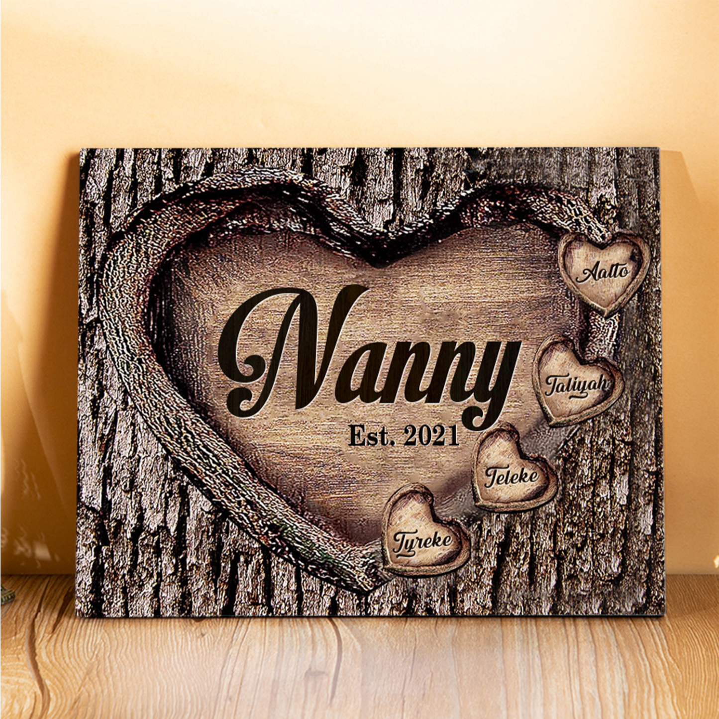 4 Names-Nan/Nana/Nanny/Grandma/Mam/Mum Personalised Name Wooden Ornament Custom Text And Date Home Decoration for Family