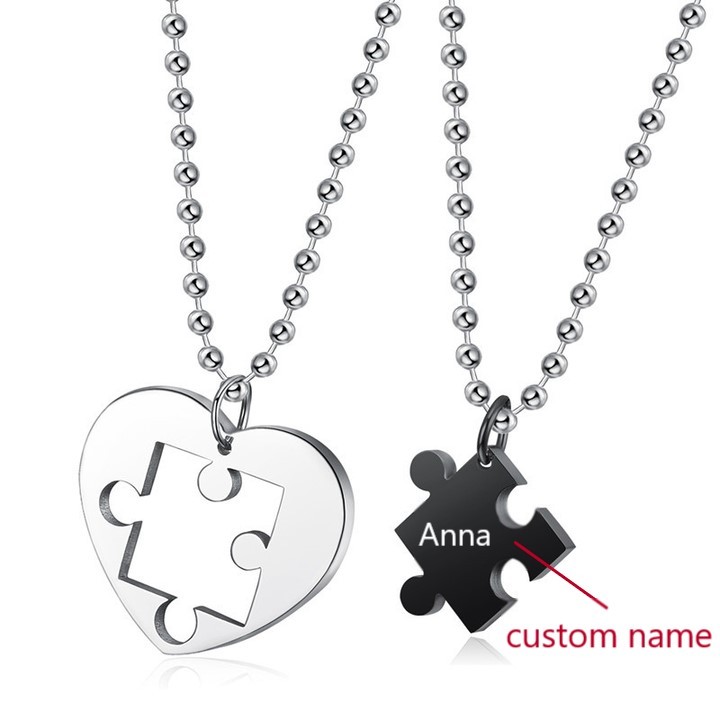 Personalised Couple Matching Necklace Puzzle Heart Necklace Valentines Day Gifts for Women Men