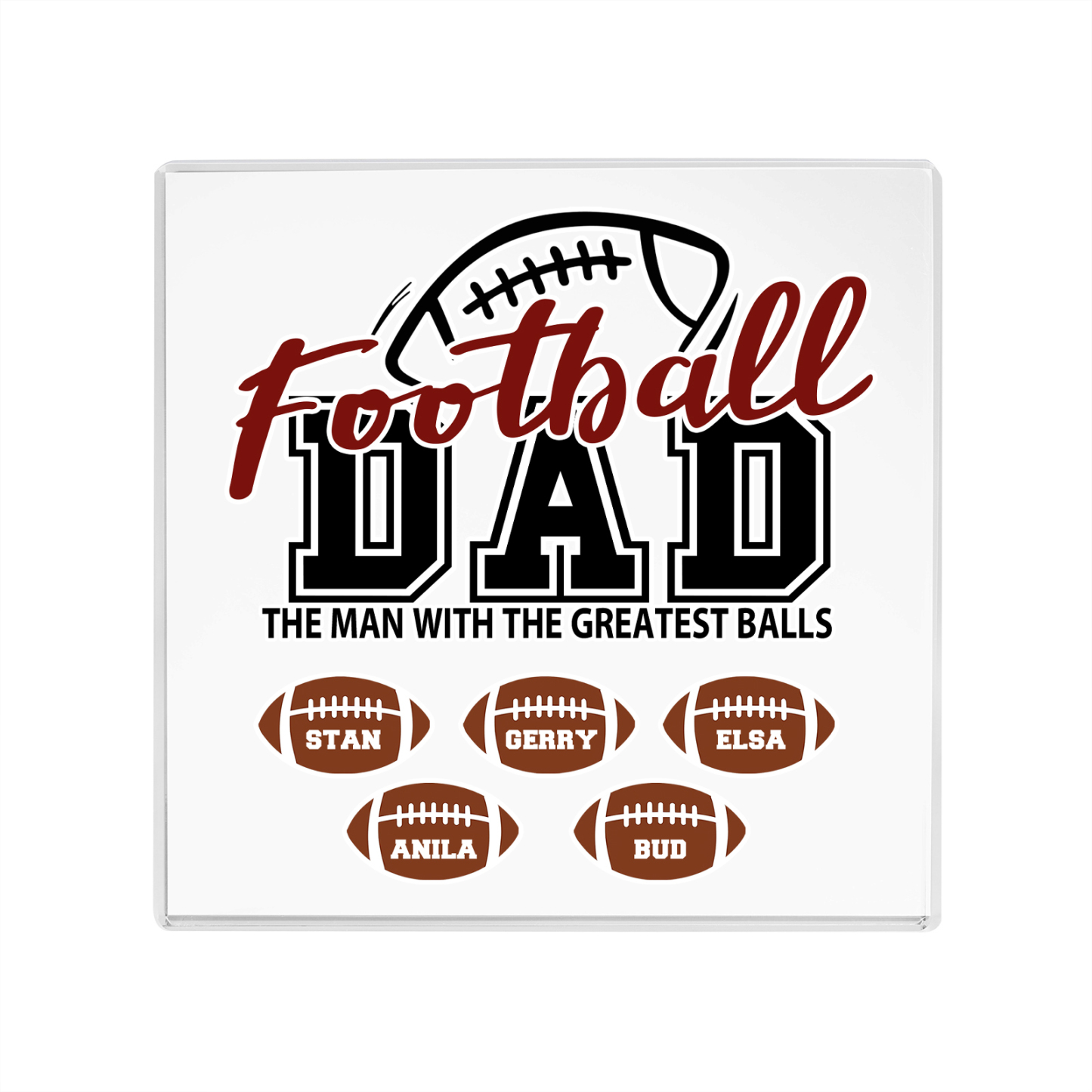 5 Names - Personalised Football Acrylic Keepsake Customized Name Acrylic Plaque Decoration Father's Day Gift for Dad
