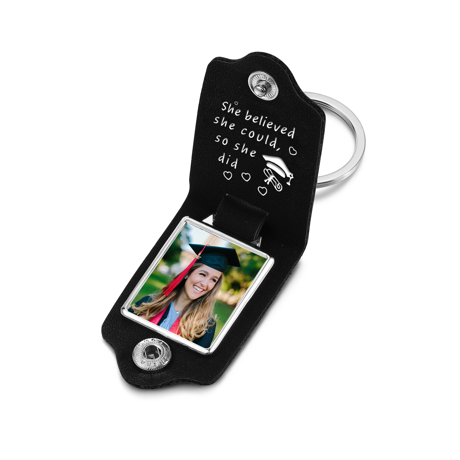 2024 Graduation Gifts - Personalised Name Flip Leather Keyring Customized Photo Keyring Gift for Her/Him