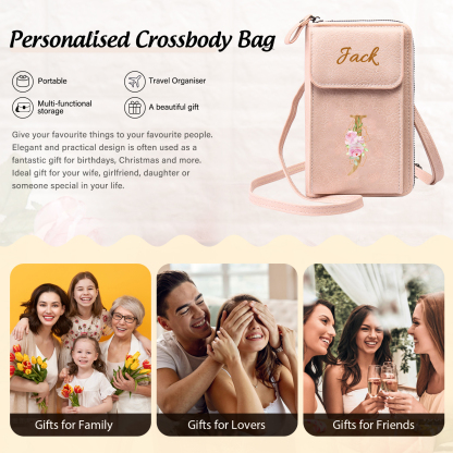 Custom Purse-Personalised Women's Leather Wallet Custom Letter & Name Mobile Phone Wallet Zipper Crossbody Bag