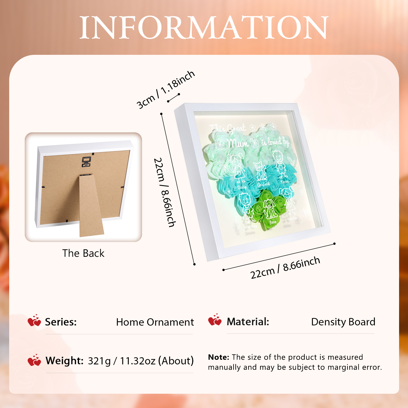 Personalised 3D Floral Shadow Box – Custom 6 Kids&Pets Names –This Great Mum Is Loved By- Gift for Mum, Nan & Loved Ones| Jessemade