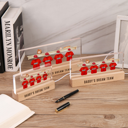 4 Names - Personalised Baseball Jersey Desk Lamp - Dad's Dream Team - Father's Day Gift for Dad