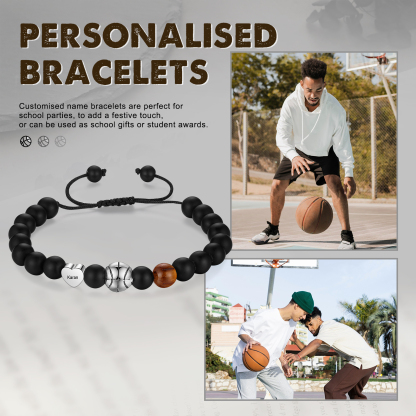 2024 Graduation Gifts - Personalised Obsidianite Name Mens Ball Bracelet, Gift for Him