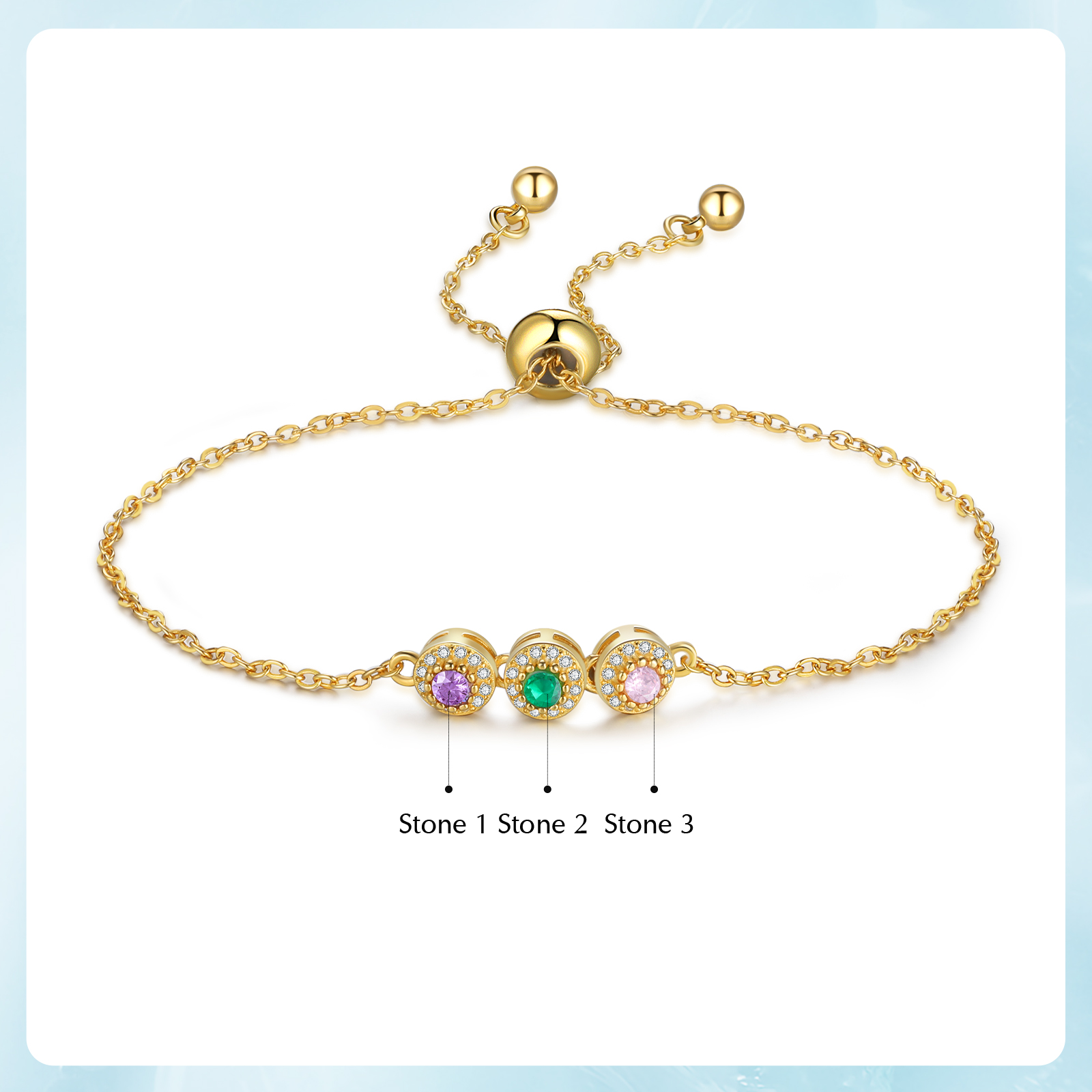 3 Birthstones - Personalised Birthstone Beautiful Bracelet Gift for Her