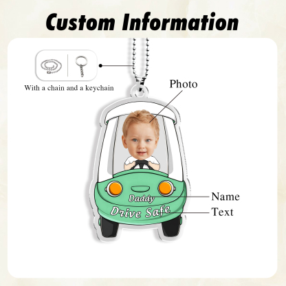 Acrylic Keyring/Decoration Personalised Photo, Name And Text Driving Pattern Pendant For Dad