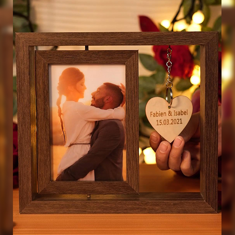 Personalised Photo Rotatable Wooden Frame Custom Text Gift For Couple/Family