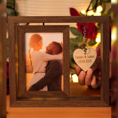 Personalised Photo Rotatable Wooden Frame Custom Text Gift For Couple/Family