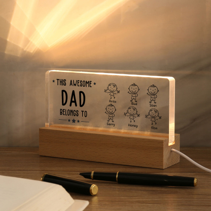 6 Names & Doll Gender - Personalised Lamp -This Awesome Dad  Belongs To - Father's Day Gift for Dad