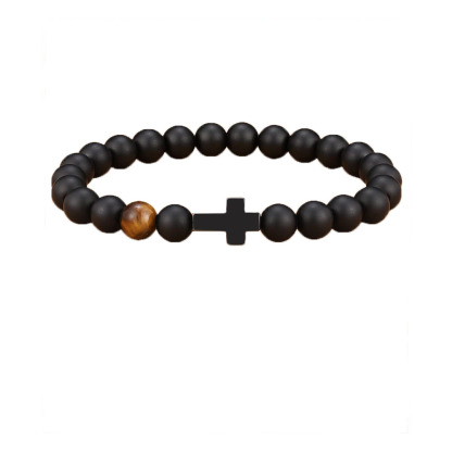 Black Gallstone Cross Bracelet Beads Bracelet For Dad/Son