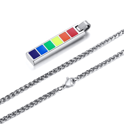 Rainbow Bar Necklace Cuban Chain LGBT Pride Gifts