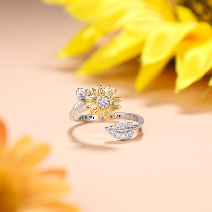 You are My Sunshine Sunflower Heart Ring