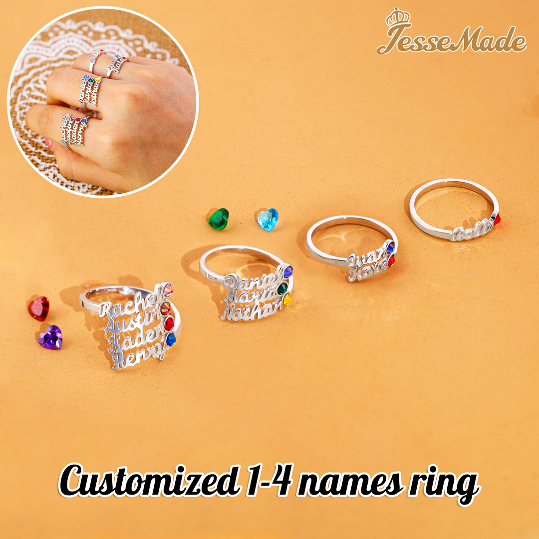 Personalised Birthstone Ring Custom 1 Name Ring Best Gift For Women