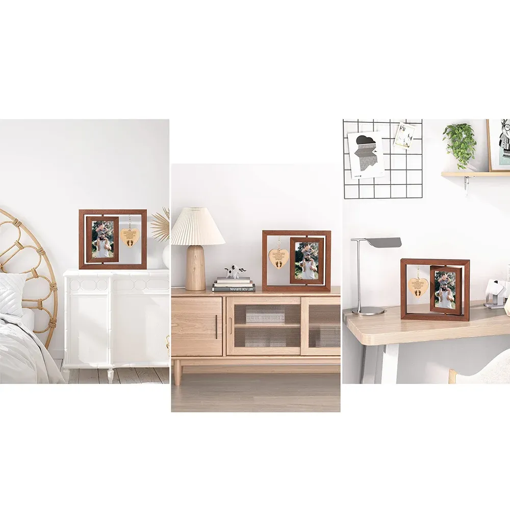 Personalised Photo Rotatable Wooden Frame Custom Text Gift For Couple/Family