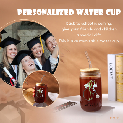 2024 Graduation Gift - Personalised Name and Birth Flower Glass with Glass Straw