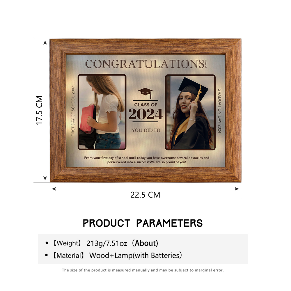 2024 Graduation Gift - Personalised 3 Year & 2 Photo & 1 Text Wood Frame Night Light LED Night Light Gift for Her/Him