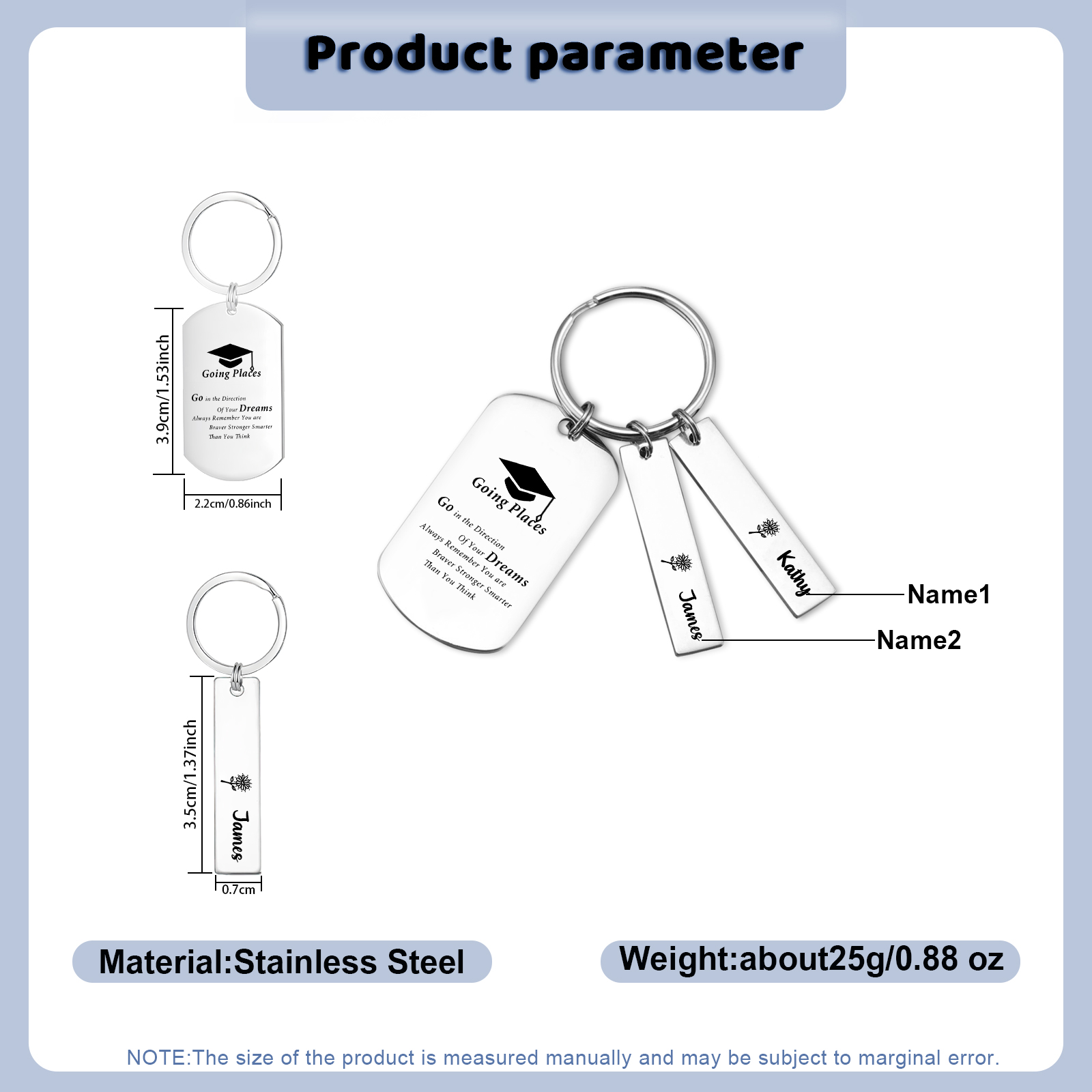 2 Names - Personalised Name Exquisite Graduation Keyring Gift For Her/Him